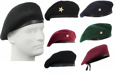 Beret Cap With Gold Star Hat Wool Military Army French Blue Black Green Maroon • $14.14