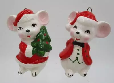 Vtg Santa Mr Mrs Claus Christmas Mouse Ceramic Mice Ornaments Matching Pair • $19