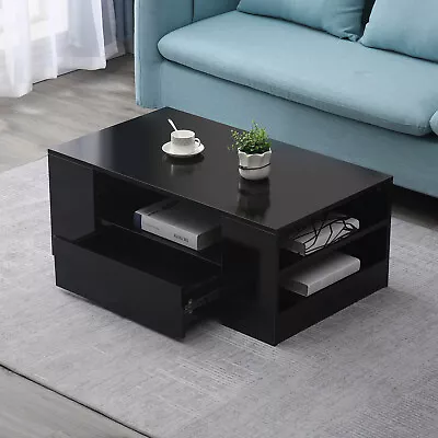 Modern High Gloss Coffee Table Side End Table Drawer Living Room Furniture Black • $102