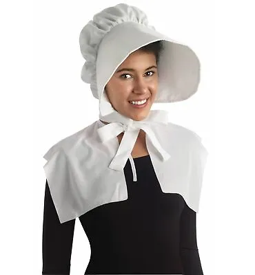 Colonial Pilgrim Victorian Olden Day Pioneer Women Costume White Bonnet Hat • $32.95