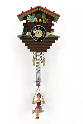 Vintage Wooden Germany Swiss Chalet Wall Clock W/Swinging Girl No Key • $32