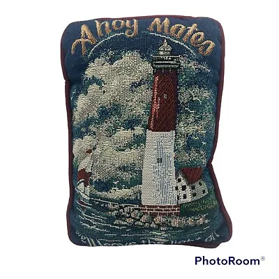 Vtg Lighthouse Throw Pillow Ahoy Mates We Ll Leave The Light On Coastal Grandma • $19.99