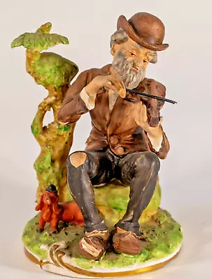 Vintage Capodimonte Porcelain Figure Of Tramp Hobo Playing A Fiddle Violin + Dog • £22