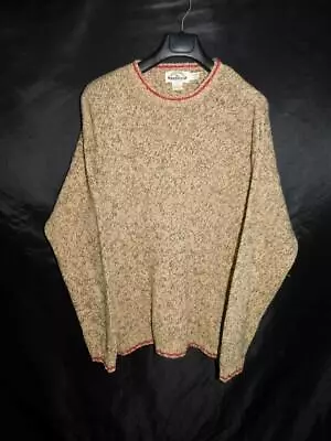 Vintage Eddie Bauer Legends L Brown Wool Sweater Red Trim Pullover Mens Crew Lg • $39.94