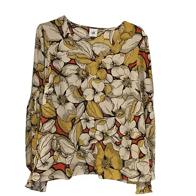 CABI Women's Long Sleeve Floral Lightweight Polyester V Neck Top With Ruched Arm • $19.99