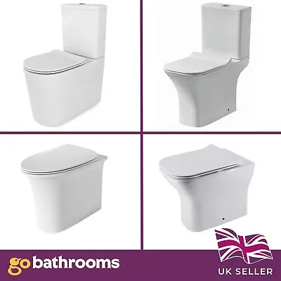 Ceramic Rimless Toilet Close Coupled Back To Wall & Soft Close Toilet Seat • £246.32