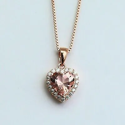 2Ct Heart Cut Morganite Lab-Created Diamond Women's Pendant 14K Rose Gold Plated • $81.37