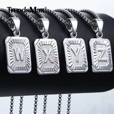 White Gold Filled Letter A-Z Pendant Necklace 16-24  Stainless Steel Box Chain • $8.54