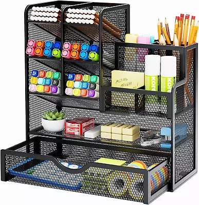 Marbrasse Mesh Pen Holder For Desk Desk Organizer With Drawer Multi-Functional • $26.22