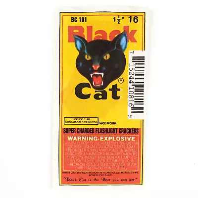 Black Cat Chinese Firecracker Label 1990s Flashlight Cracker Vintage Art C2297 • $11.95