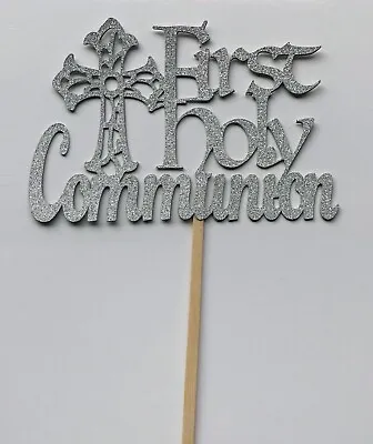 £4.99 • Buy Glitter Sparkly Paper First 1st Holy Communion  Silver CAKE TOPPER Decoration 