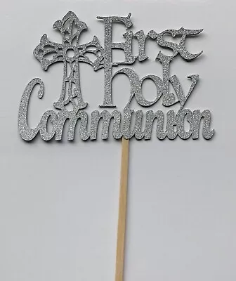 £4.99 • Buy Glitter Sparkly Paper First 1st Holy Communion  Silver CAKE TOPPER Decoration 