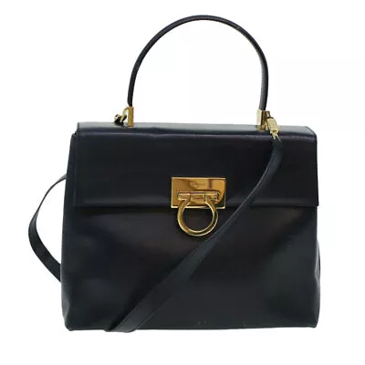 Salvatore Ferragamo Gancini Shoulder Bag Leather Navy Auth 43097 • $483.04