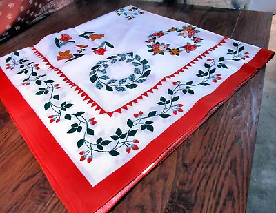 Vintage 54  Square Cotton Kitchen Tablecloth Straberries Print Red & Green • $16.95