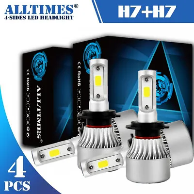 2 Sides H7+H7 Super White LED Headlight Kit High Low Beam 4 Bulbs Foglight 6000K • $9.44