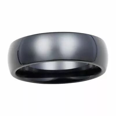 7mm Men's Or Ladie's Ceramic Black High Polish Domed Wedding Band Ring • $22.46