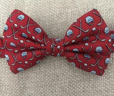 Vineyard Vines Silk Bow Tie Red Hockey Sticks Helmets  Pucks Adjustable • $19.99