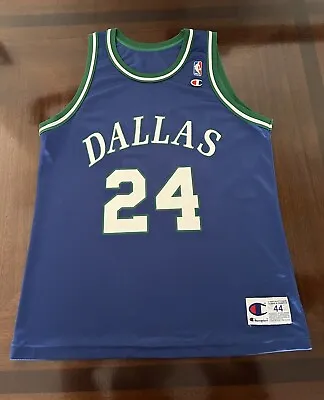 $50 • Buy Vintage Champion Jersey NBA Dallas Mavericks (Jim Jackson #24) Blue Size 44