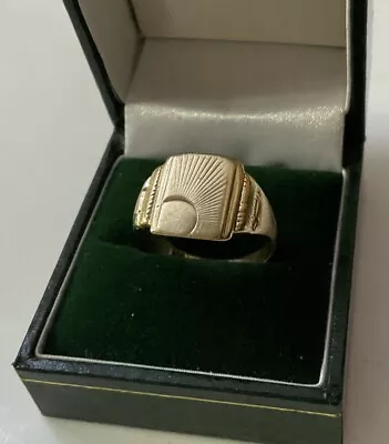 Vintage HM Yellow 9ct 9k Gold Sun Ray Engraved Gents Mens Signet Ring Sz T 1/2 • £195