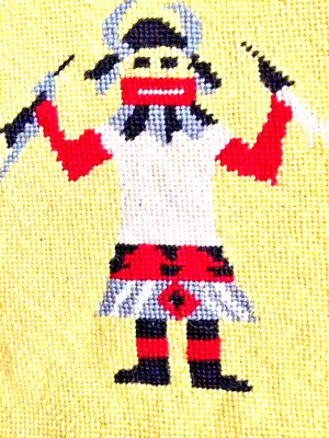 VINTAGE MCM NEEDLEPOINT KACHINA PILLOW COVER NATIVE AMERICAN MID-CENTURY 16x10  • $59.99