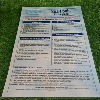 £29.99 • Buy Cimspa Spa Pools - User Health And Safety Laminated Information Poster H&S
