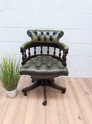 Vintage Green Leather Chesterfield Style Swivel Captains Chair  • £420