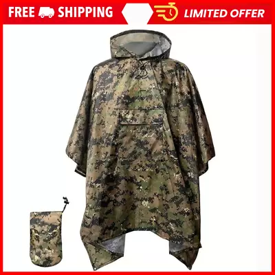 Poncho Military Woodland Ripstop Wet Weather Raincoat Camo For Camping Hiking • $25.50