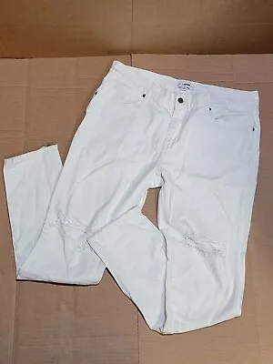 Mens FASHION NOVA White Skinny Denim White Ripped Jeans Pants Size 36×30 • $20