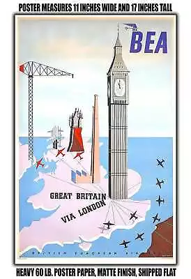 11x17 POSTER - 1951 BEA Great Britain Via London British European Airways • $16.16