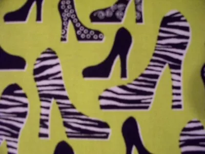 Shoes High Heels Pumps Zebra Black Lime Cotton Fabric Fq  • $3.28