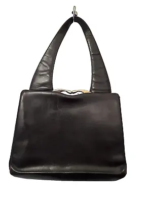 EXCLUSIVE WALDYBAG Brown Leather Handbag Top Handle Grab Bag Vintage 1950's 60's • £18.99