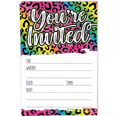 Leopard Print Birthday Party Invitations For Girls - Colorful Pink Blue Purpl... • $19.02