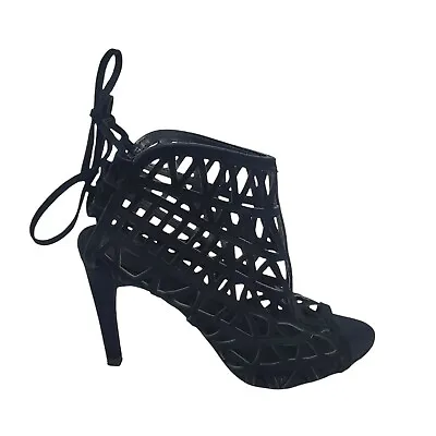 Zara Basic Collection Women's Black Suede Laser Cut Heel Booties Size 6.5 (37) • $15.98