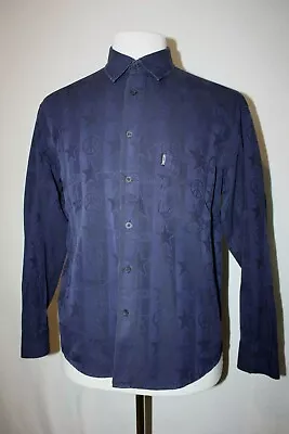 Moschino Jeans Sz M Blue Long Sleeve Button Shirt Spell Out Stars Peace Signs • $99.99