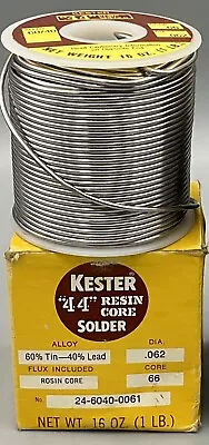 Vtg 1 Lb Spool Kester “44” 60% Tin 40% Lead 0.062” Resin Rosin Core Solder READ • $21.99