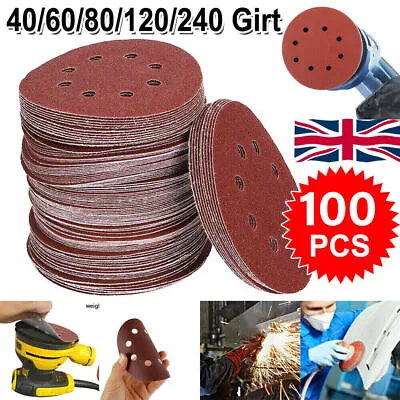 100pcs 5 Inch 125mm Sanding Discs 40 60 80 120 240 Grit Orbital Sander Pads Uk • £6.99