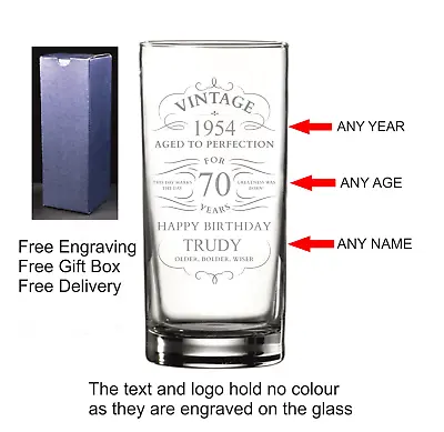 Personalised Vintage Styled Highball Glass Birthday Gift 75th 76th 77th 78th • £11.99