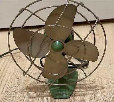 Vintage Art Deco  Kwikway ZIP 9  Desk Fan W/ Cast Iron Base Original Green Paint • $63