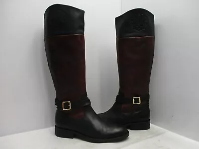 Vince Camuto Flavian Black Brown Leather Zip Knee High Riding Boots Size 7.5 B • $34.95