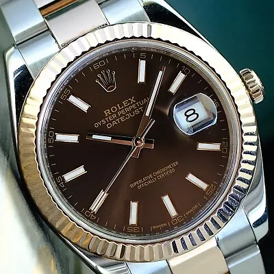 Men's Rolex Datejust Ii  Watch 126331 Rose Gold & Ss Chocolate Index Dial Oyster • $14299
