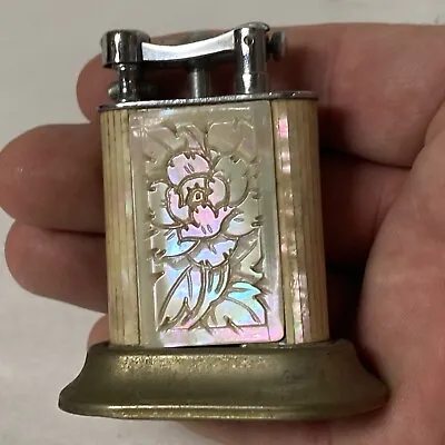 Vintage Continental New York Japan Carved Mother Of Pearl Lift Arm Table Lighter • $150