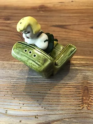 Ceramic Arts Studio Girl In Green Chair Salt Pepper Shaker 1953 Hard To Find USA • $30