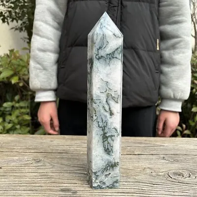 4.3LB 12.3  Natural Moss Agate Point Crystal Tower Obelisk Reiki Healing Gift MS • $102