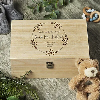 Personalised Baby Memories Large Wooden Keepsake Box Welcome To The World HB-117 • £26.99