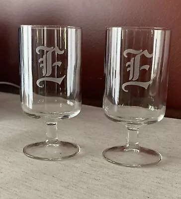 Vintage Wine/Water Clear Footed Glasses- Monogramed Letter  E” Set Of 2. • $10