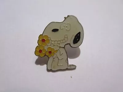 Vintage SNOOPY With Flowers Enamel Hat Lapel Pin • $11.99