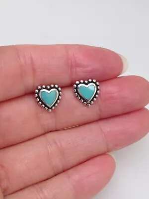 $20.95 • Buy 925 Sterling Silver Turquoise Heart Stud Earrings 9.5mm