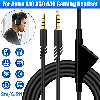 Replacement Audio Cable Cord Volume Control For Astro A10 A40 Gaming Headset 2M • $9.98