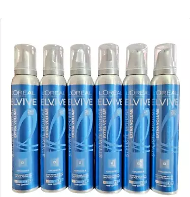 6 X  Cannisters L’oreal Elvive Firm Control Hair Mousse 24h Hold Extra Volume • £23.49