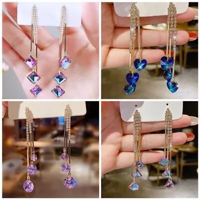 Elegant Zircon Heart Long Tassel Earrings Drop Dangle Women Jewellery Wedding • $3.50